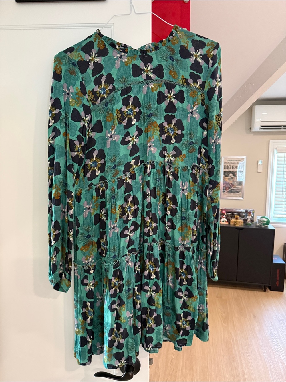 Knox Rose Teal Floral Long-Sleeve Tiered Dress
